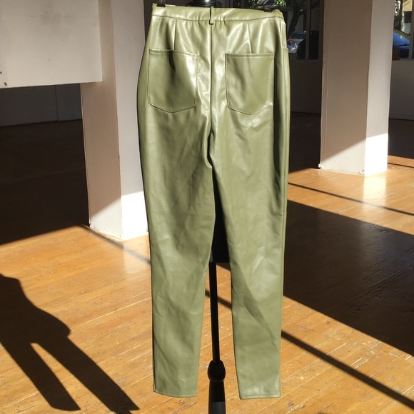 Sage green Vegan leather straight leg pants - Picture 3 of 5